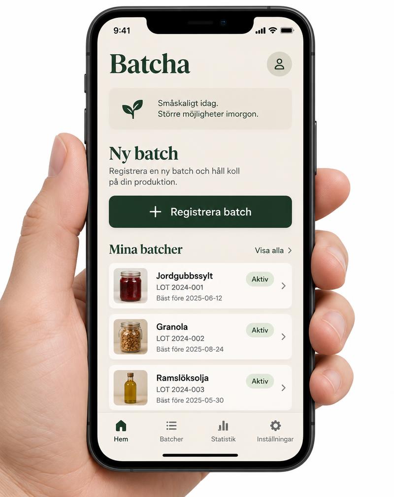 Batcha i telefonen: registrera ny batch och se batcher med LOT-nummer och bäst före-datum
